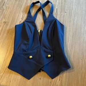 Michelle Mason military corset top with gold buttons in Peacock size 2